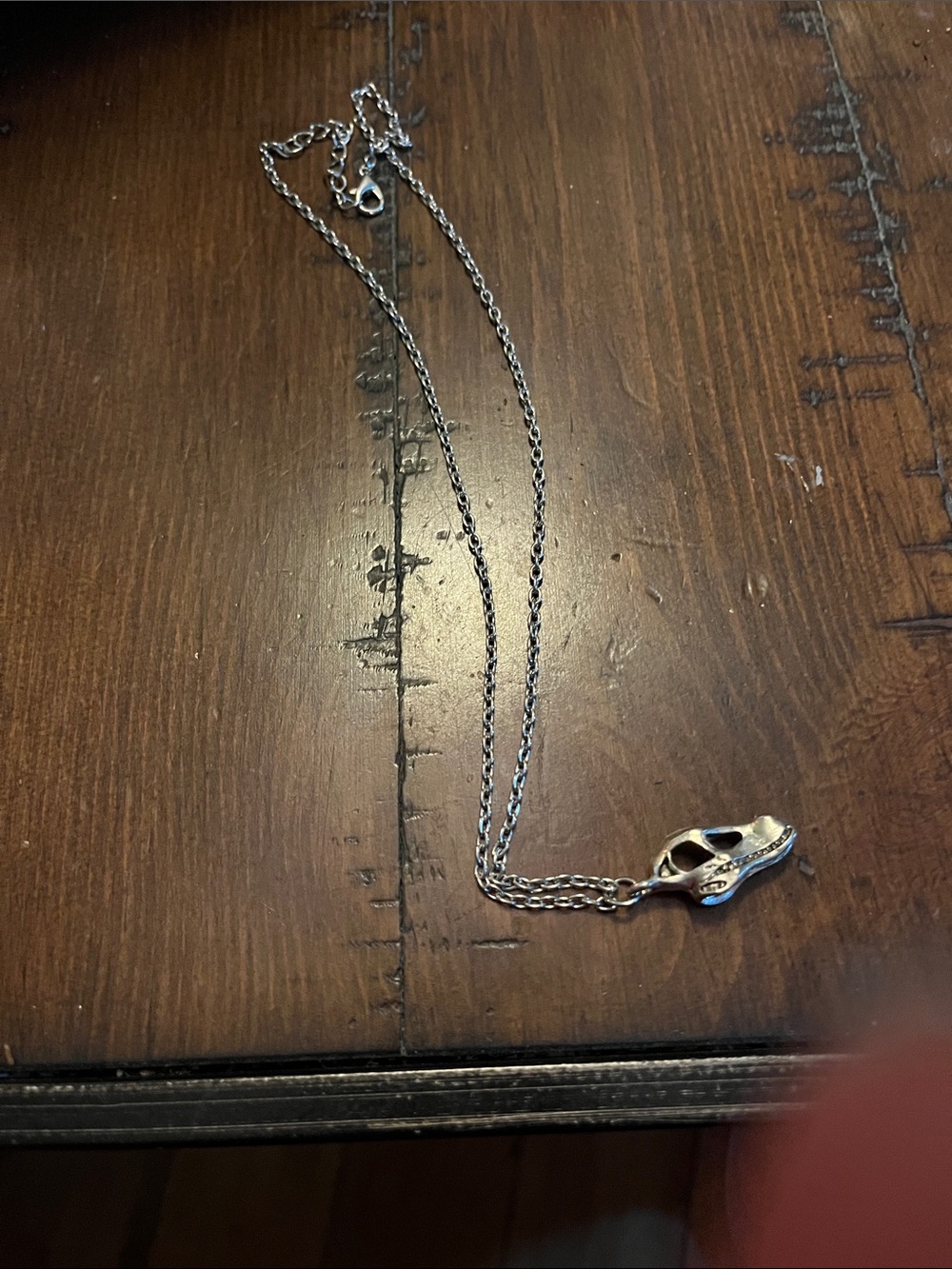 Silver Skull Pendant Necklace - Silver Tone 1854